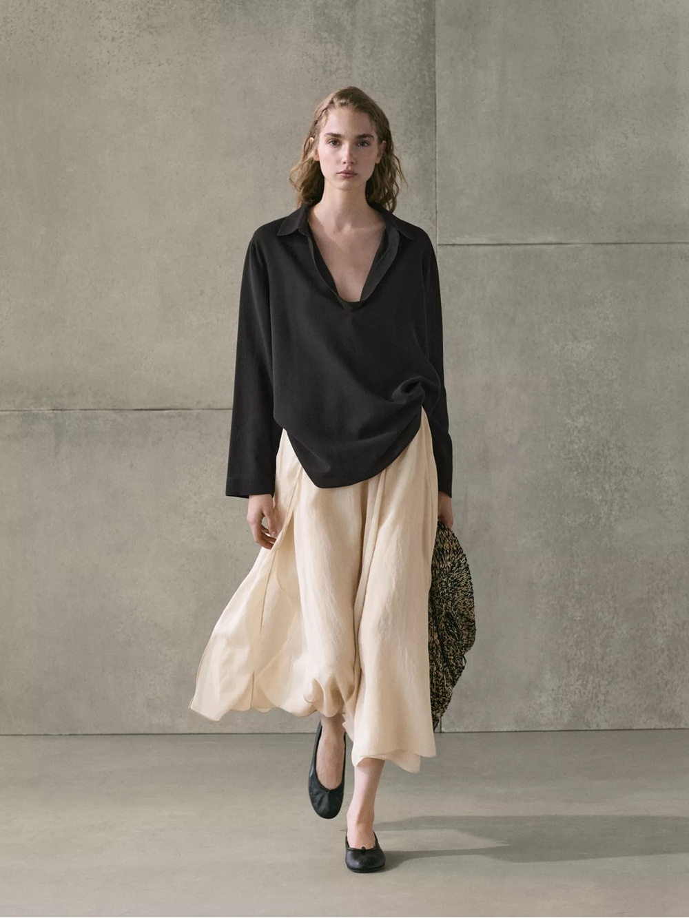 Massimo Dutti Light Beige A-Line Midi Skirt - Picture 3 of 8